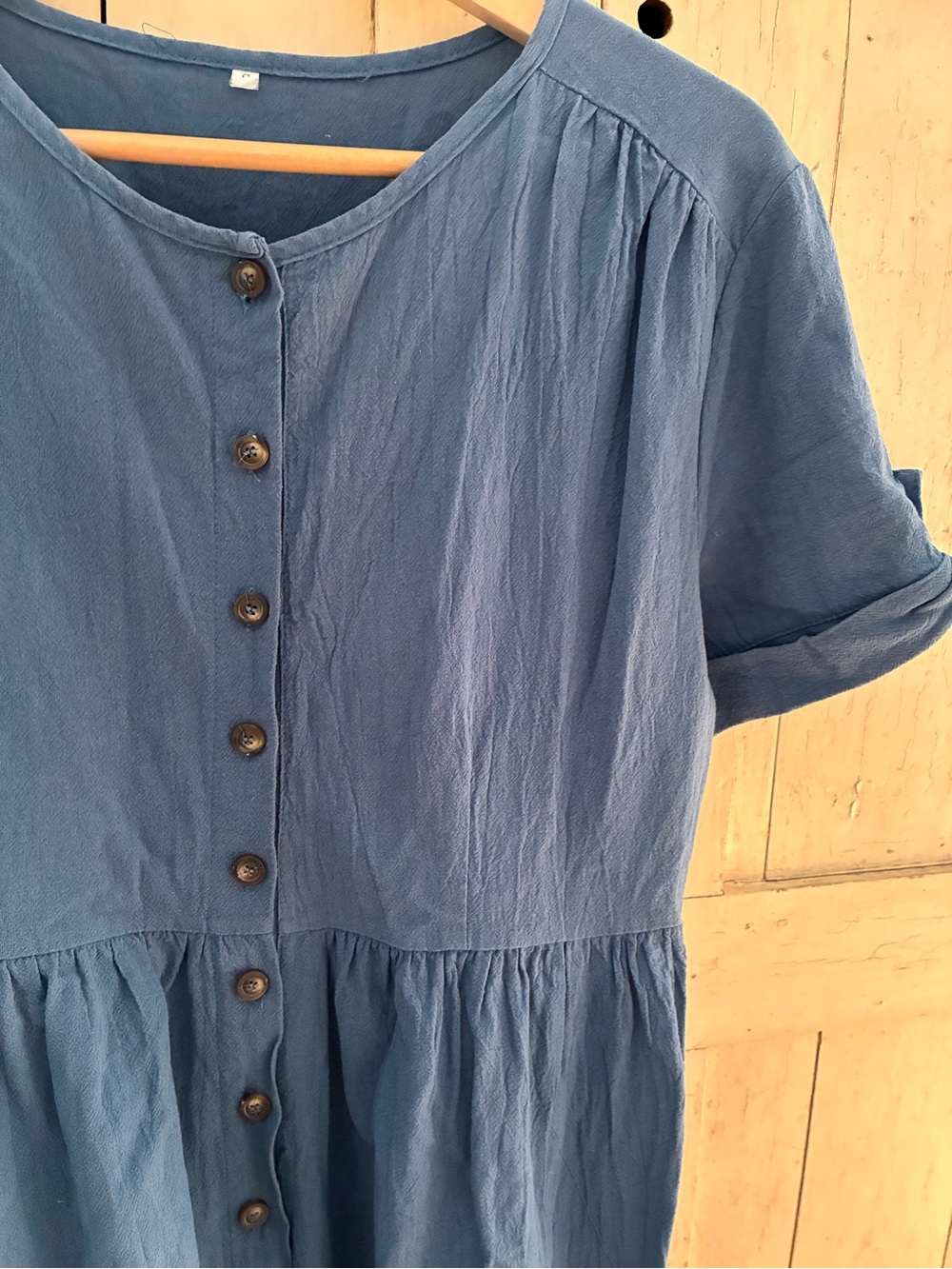 Women's Blue Linen Wide Leg, Button-Front Jumpsuit
